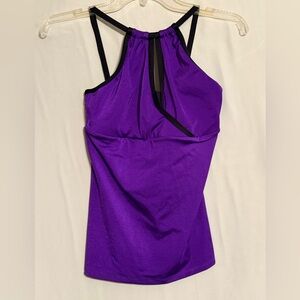 The Line Up Strappy High-Neck Purple Tankini Swim Top with Black Trim Size Large